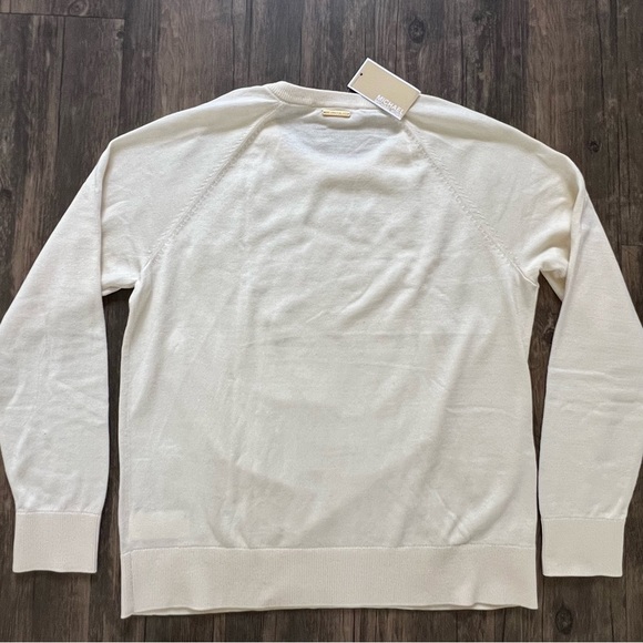 NWT Michael Kors Crewneck Embellished Gen Stone Cream Long Sleeve Knit Sweater M - Picture 12 of 14